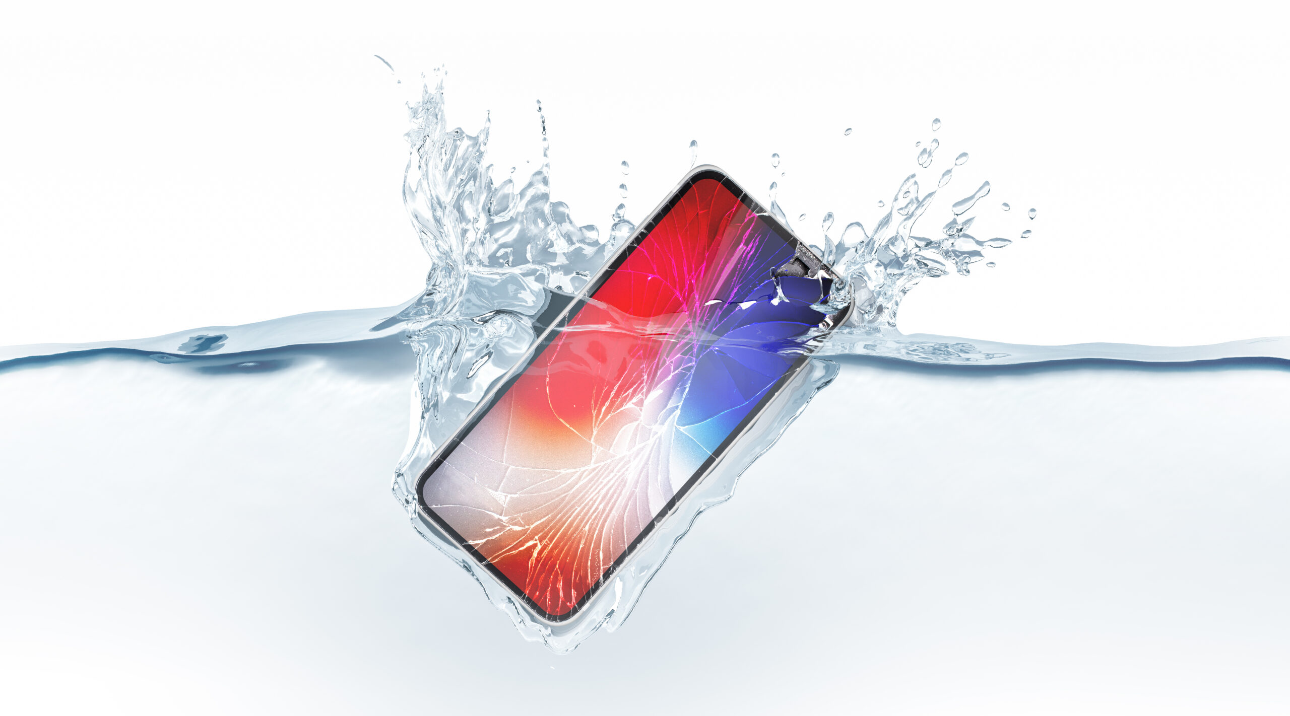 A phone being dropped into water and making a splash.