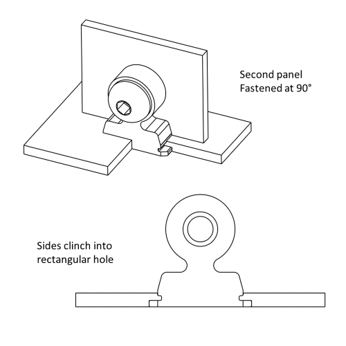 Schematic of R'ANGLE&reg; fastener joining panels at 90 degrees