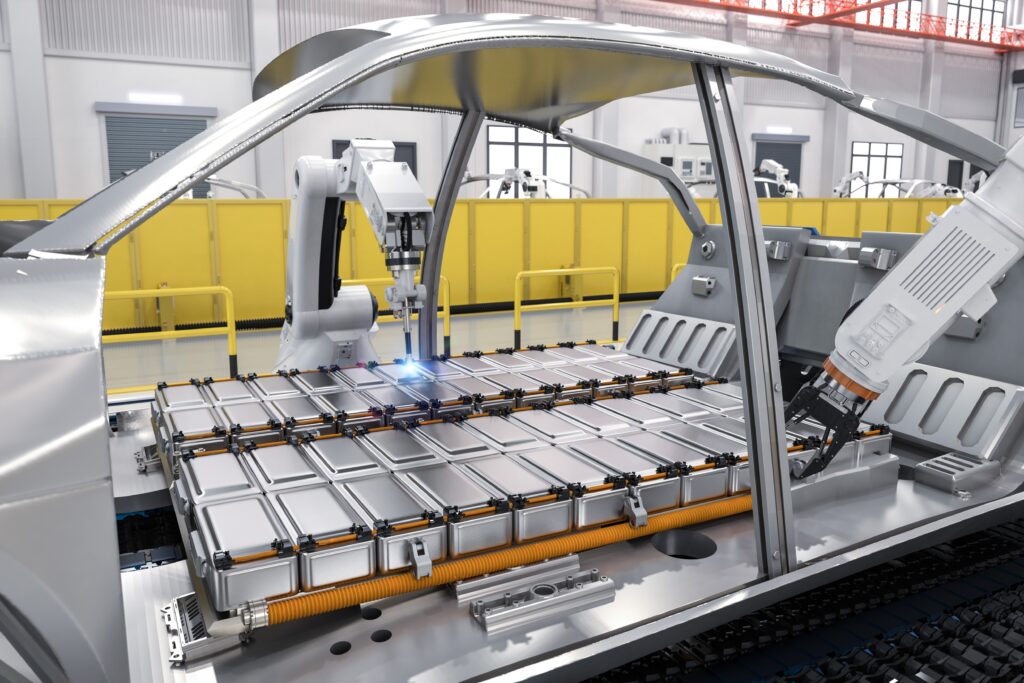 Automation,Automobile,Factory,Concept,With,3d,Rendering,Robot,Assembly,Line
